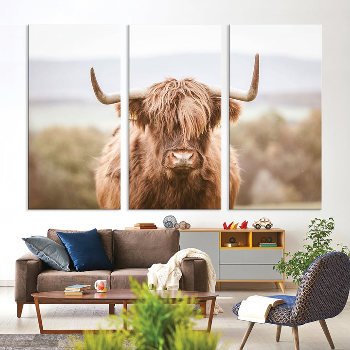 Highland vaca lienzo pared arte Decoración de la granja Vaca Granja Animal Decoración de la pared rústica Animales pintura arte de la pared de la vaca escocesa Country Home Decor 
