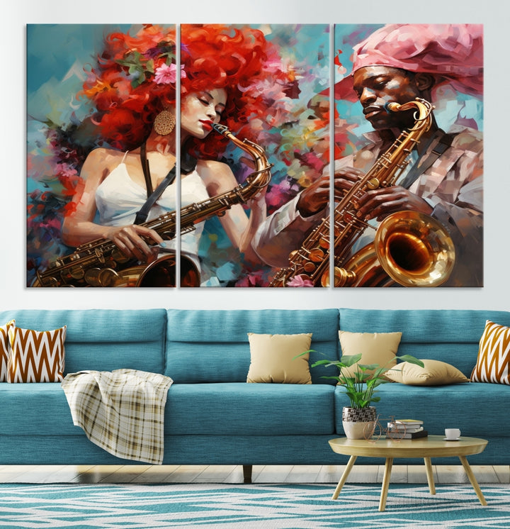 Art mural abstrait musicien saxophoniste afro-américain