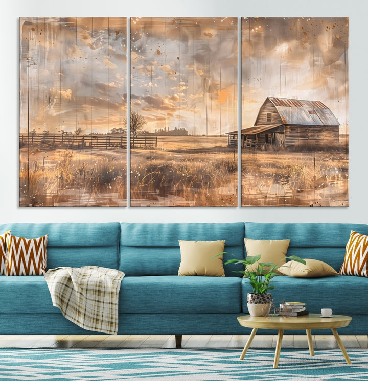 Rustic Farmhouse Wall Old Barn Painting Canvas Print Vintage Rustic Wall Art