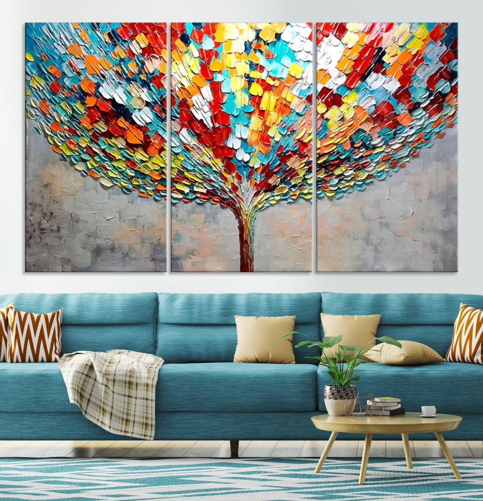 Impresión en lienzo de arte de pared de árbol colorido abstracto para decoración de salón comedor, pintura abstracta sobre lienzo