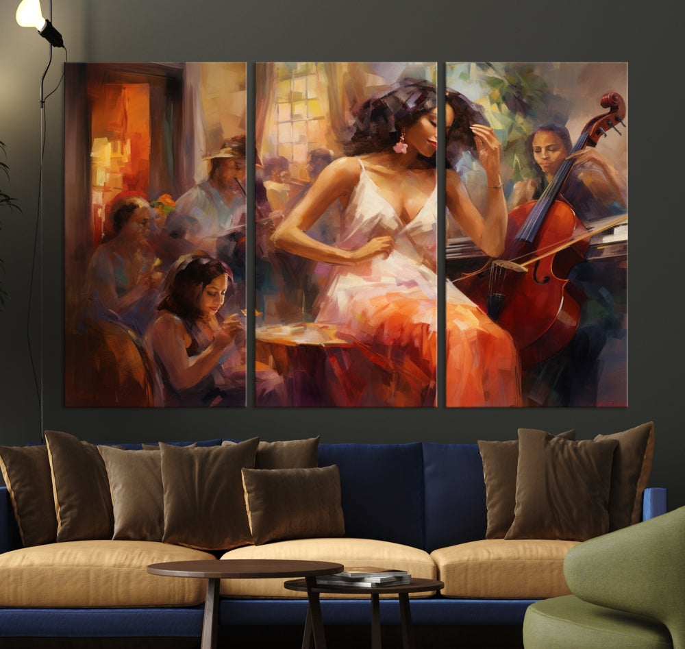 Abstract African American Wall Art for Living Room, Jazz Painting, Artwork for Walls, Large Canvas Wall Art Framed, Music Art Print