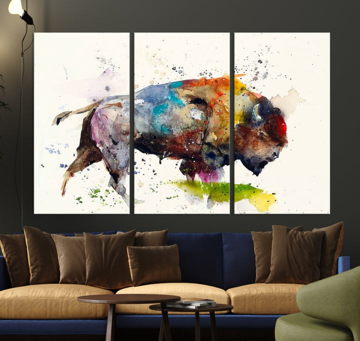 Art mural de bison aquarelle Impression sur toile