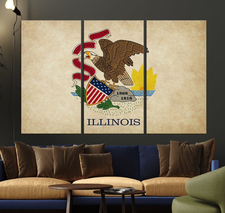 Arte de la pared de la bandera de los estados de Illinois Lienzo