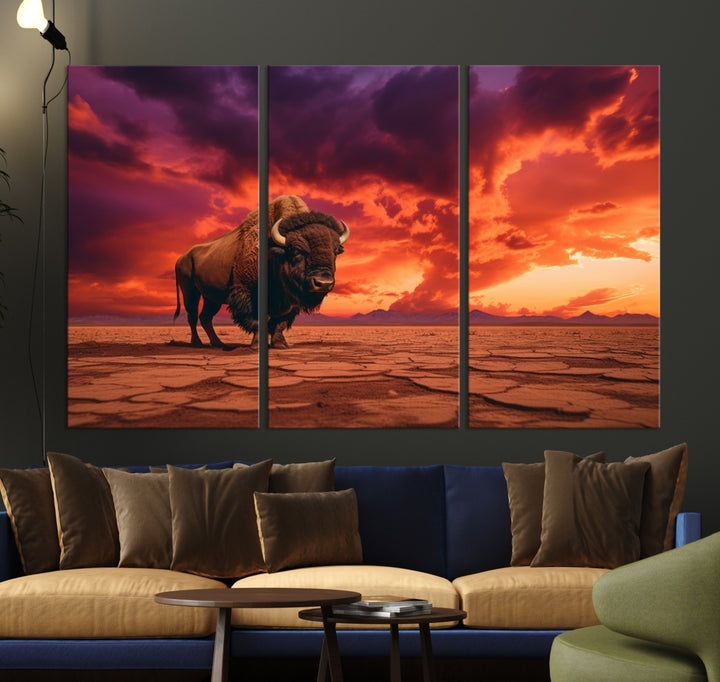 Seul Buffalo sur Red Sunset Wall Art Impression sur toile