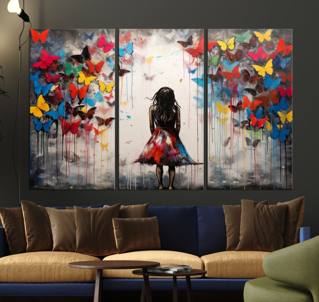 Fille papillon graffiti abstrait Impression sur toile