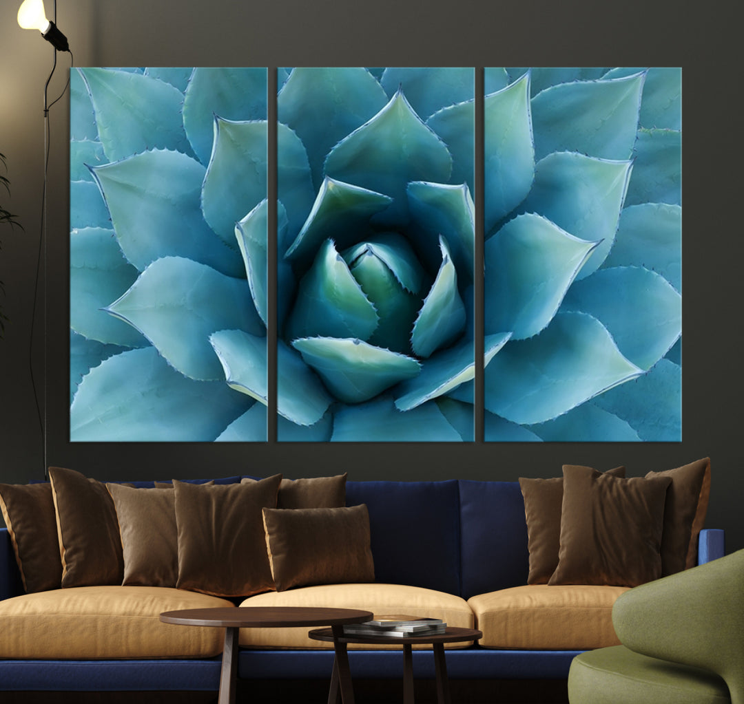 Impresión de lienzo de arte de pared grande - Flor de agave azul tomada sobre ella