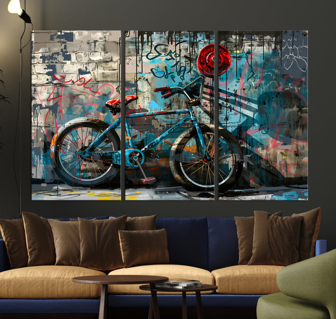 Abstract Bicycle Wall Art Canvas Print, Graffiti Wall Art Canvas Print