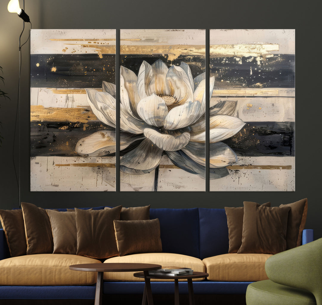 Abstract Lotus Flower Wall Art Canvas Print, Meditation Yoga Room Wall Art
