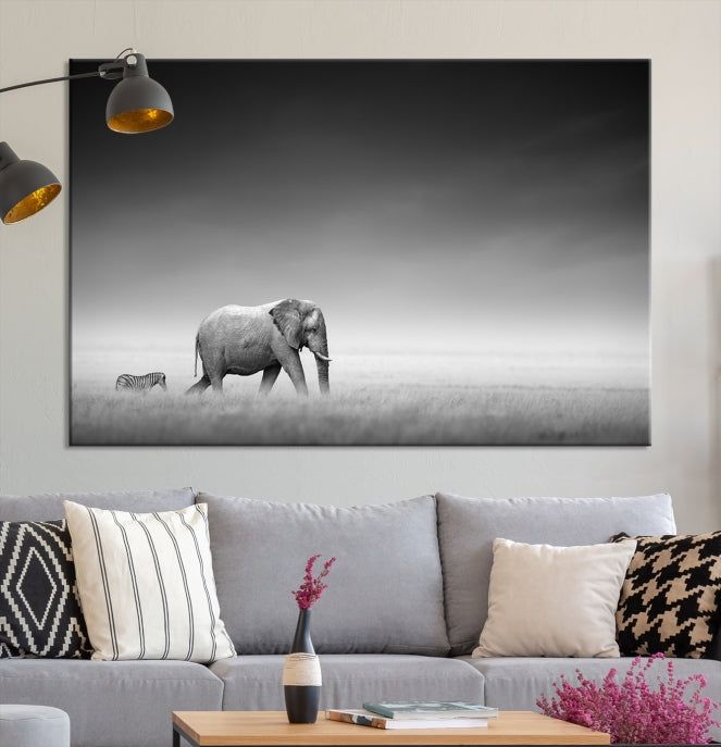 Elephand and Zebra Wall Art Canvas Print