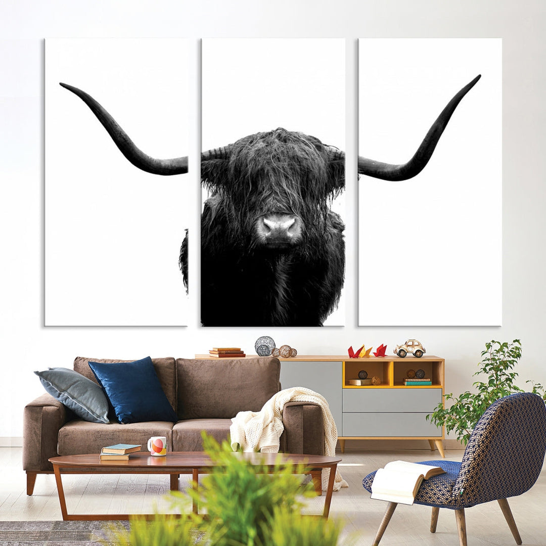 Texas Cow Longhorn Wall Art Canvas