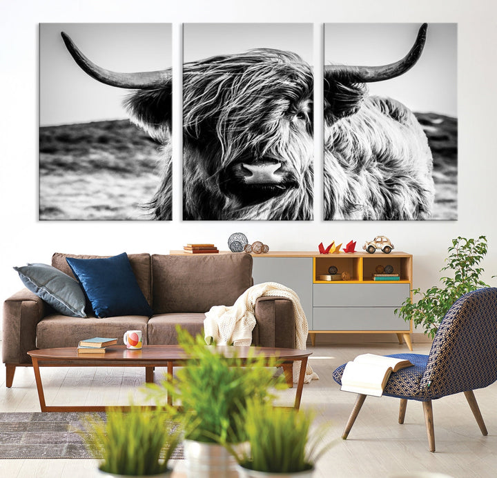 Toile de vache écossaise noire et blanche, Art mural, bétail des Highlands, impression sur toile