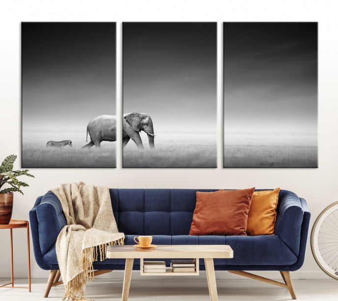 Lienzo decorativo para pared grande con diseño de elefante y cebra