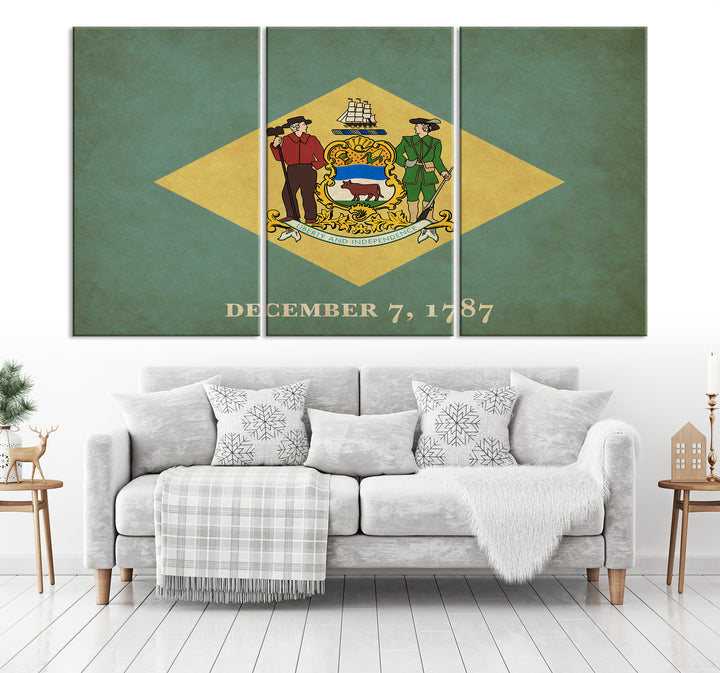 Arte de la pared de la bandera de los estados de Delaware Lienzo