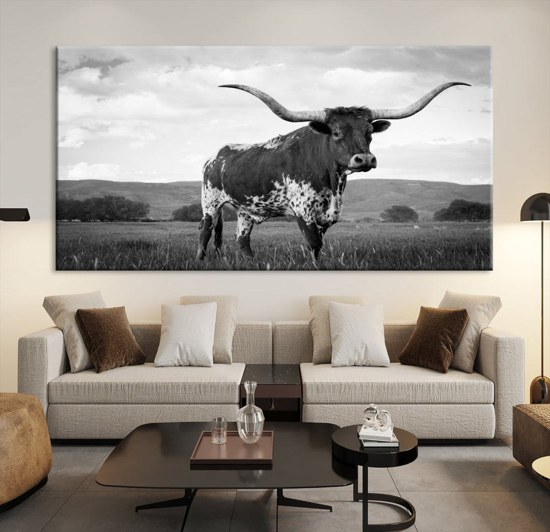 Texas Longhorn Cow Wall Art Canvas Print Farmhouse Rustic Wall Art