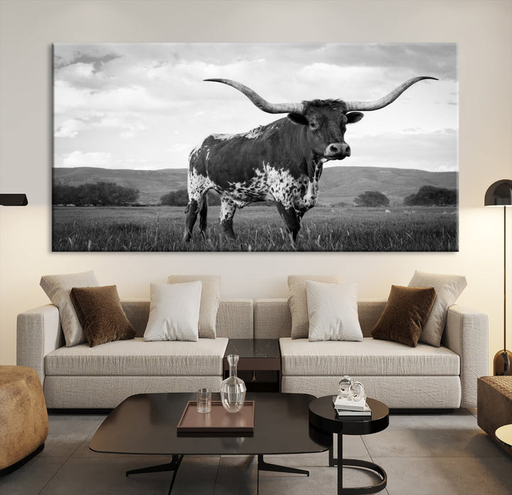 Lienzo de vaca de Texas para pared, diseño de animales, impresión en lienzo, decoración de casa de campo, pinturas en lienzo, sala de estar, oficina, decoración del hogar, decoración rústica de pared, enmarcado, varios paneles, lienzo dividido, imprimible