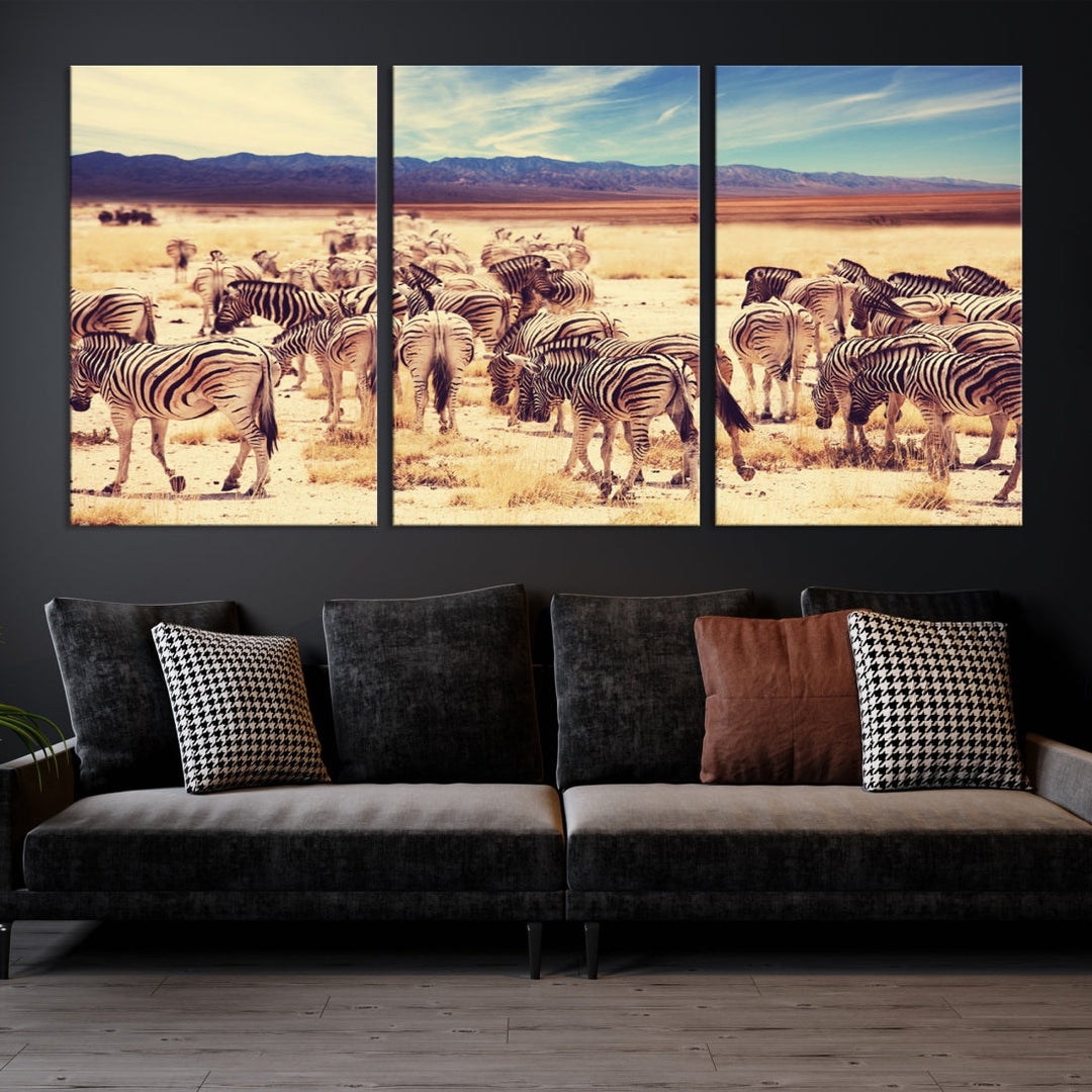 Africa Zebras in the Savannah Canvas Wall Art Print