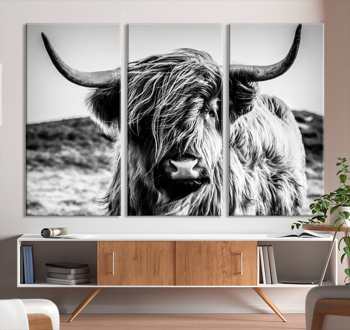 Vache écossaise Noir et Blanc Mur Toile Art Imprimer Ferme