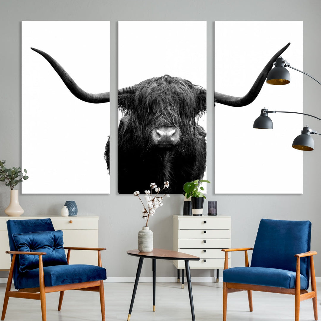 Texas Cow Longhorn Wall Art Canvas
