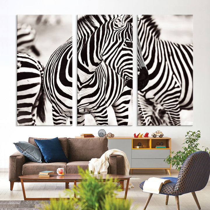 Brillant Zebra Photography Art Canvas Print Noir et Blanc