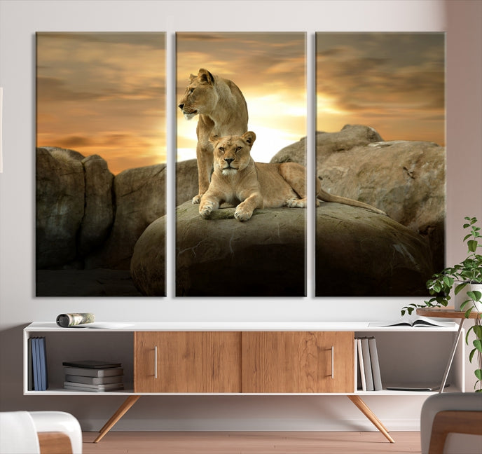 Lion Family Africa Savannah Wall Art Canvas Print
