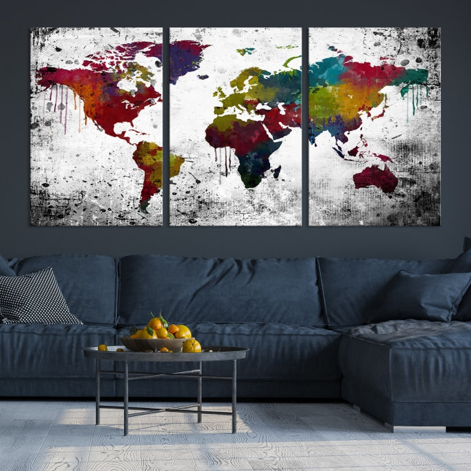 Art mural Carte du monde aquarelle colorée Impression sur toile