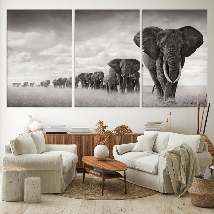 Herd of Elephants Wall Art Canvas Print