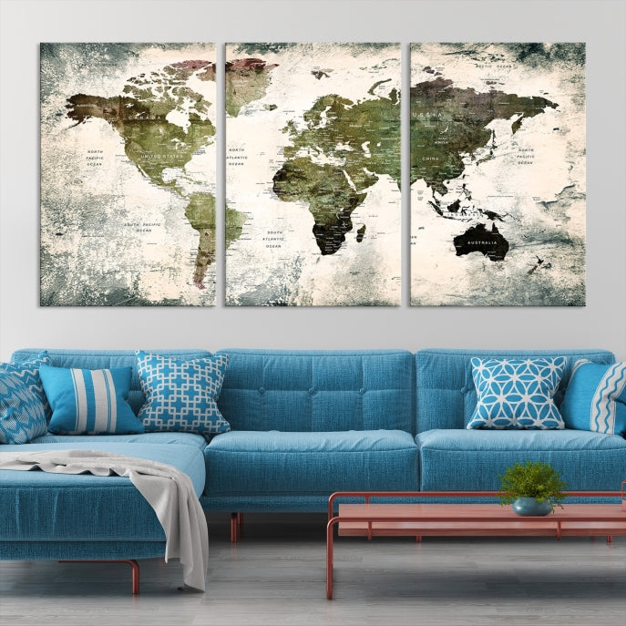 Carte du monde Canvas PRINT, Carte du monde Canvas Art,