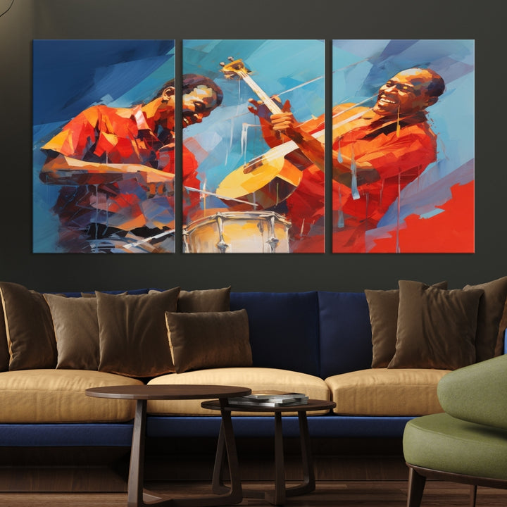 Arte abstracto de la pared del jazz afroamericano para la sala de estar, obras de arte para las paredes, arte de la pared del lienzo grande enmarcado, impresión del arte musical