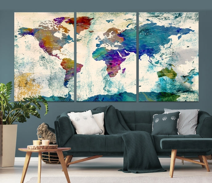 Arte de pared del mapa del mundo en acuarela