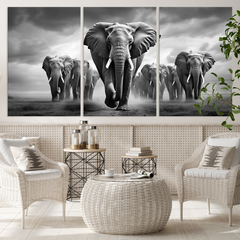 Lienzo decorativo para pared con familia de elefantes