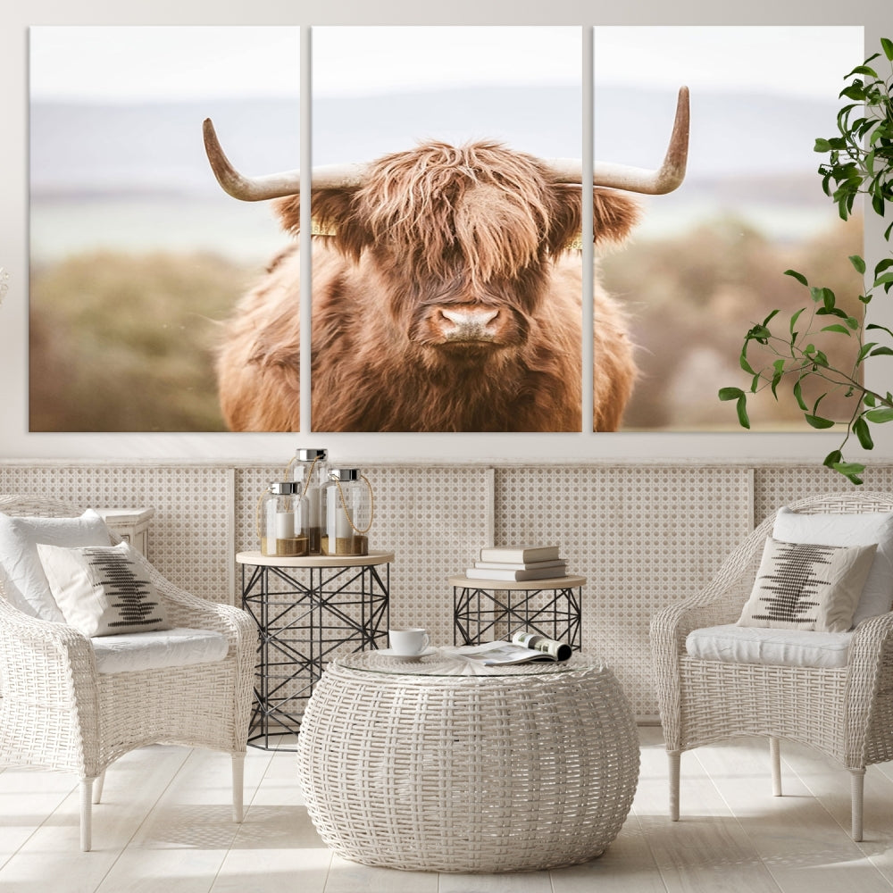 Highland vaca lienzo pared arte Decoración de la granja Vaca Granja Animal Decoración de la pared rústica Animales pintura arte de la pared de la vaca escocesa Country Home Decor 