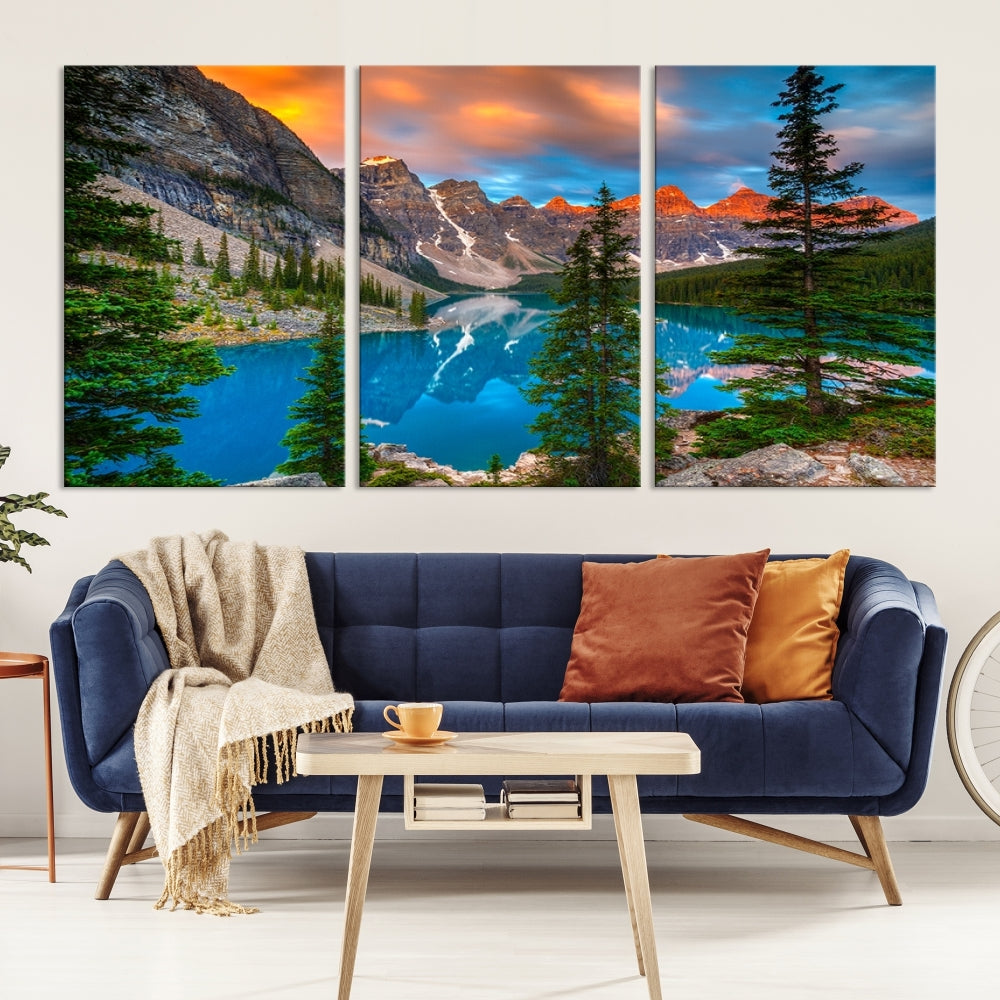 Pine Trees Around Mountain and Lake Spring Canvas Print