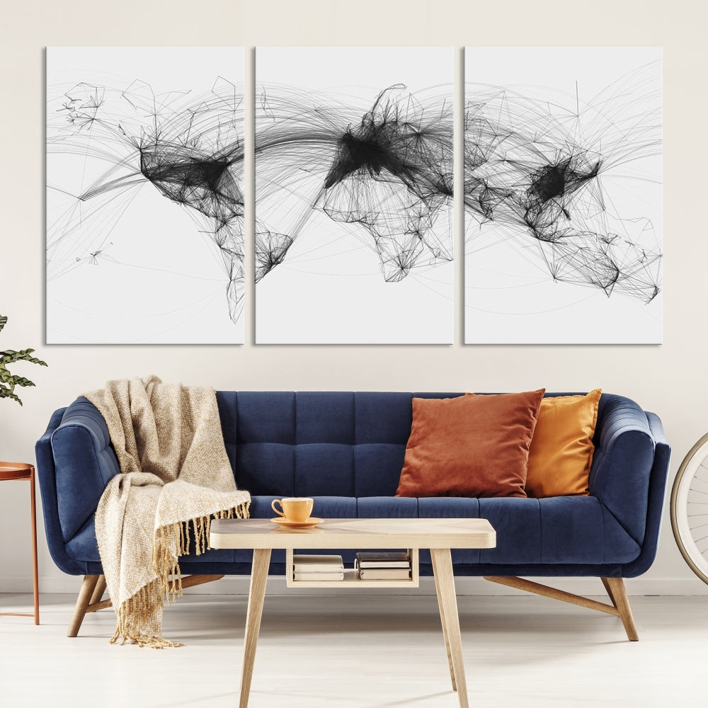 Air Traffic Flight Routes World Map Canvas Wall Art