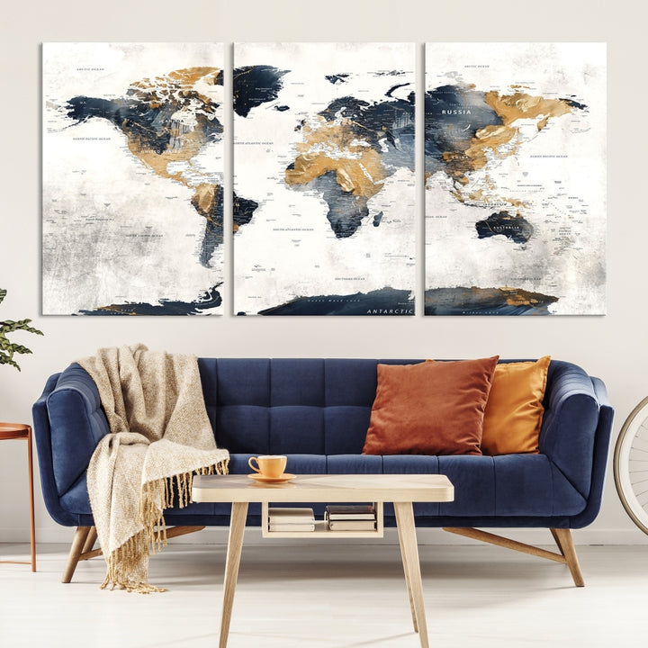 Carte du monde colorée Art mural Impression sur toile Cadeau de voyageur