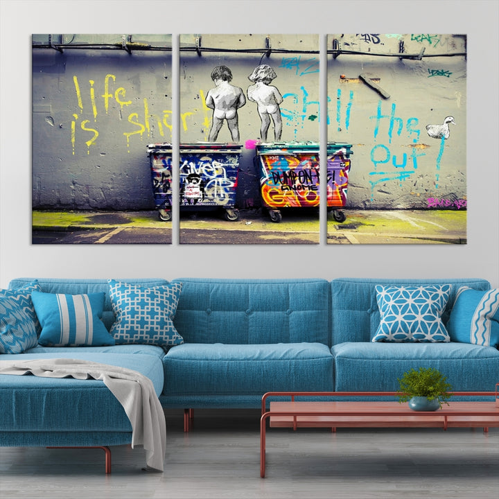 Graffiti Banksy Life Is Short, lienzo grande abstracto moderno, impresión artística de pared para sala de estar, obra de arte abstracta colorida