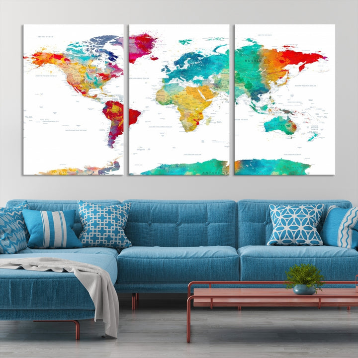Colorful World Map Wall Art Canvas Print