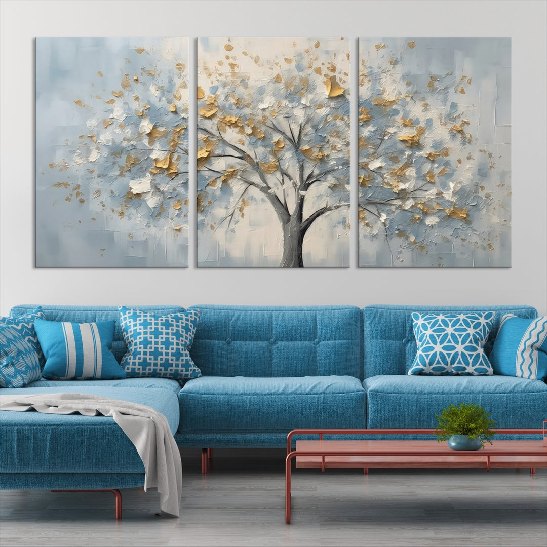 Silver Abstract Tree Wall Art Canvas Print