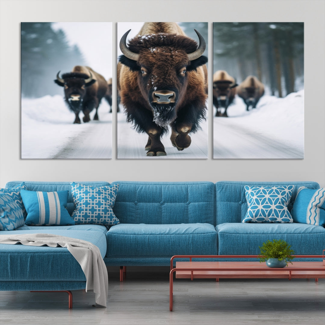 Arte de pared de invierno de la familia Buffalo Lienzo