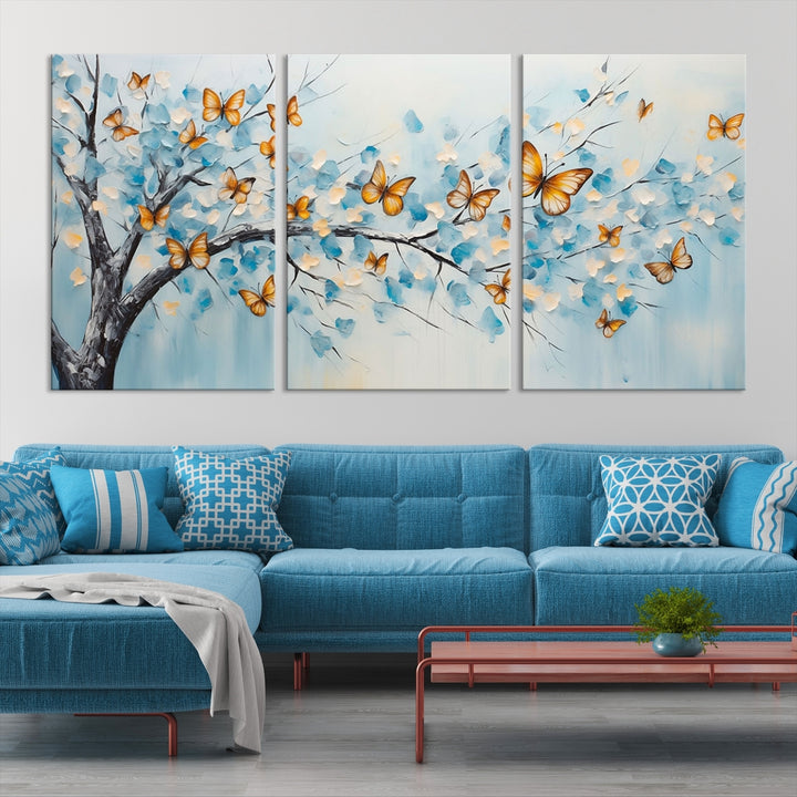Impresión en lienzo de arte de pared de mariposas de árboles abstractos para sala de estar, comedor, cocina, decoración de pared de oficina en casa