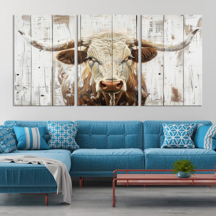 Vintage Background Texas Cow Longhorn Canvas Wall Art Print
