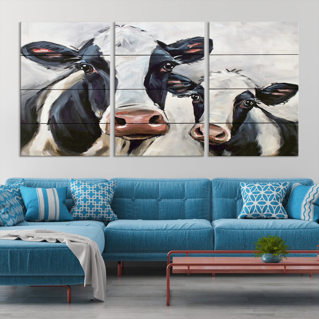 Vintage Baby and Mom Cow Wall Art Canvas Print