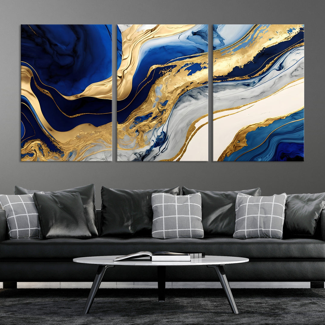 Navy Blue Gold Abstract Marble Wall Art Canvas Print