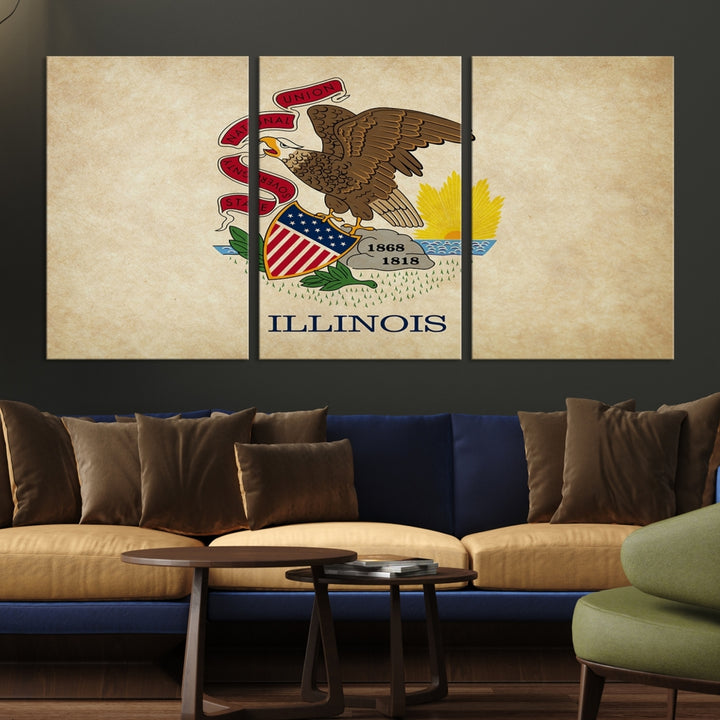 Art mural du drapeau des États de l'Illinois Impression sur toile