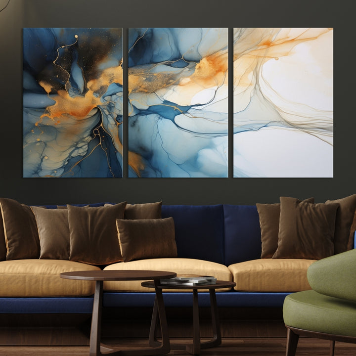 Navy Blue Orange Abstract Wall Art, Abstract Printing, Abstract Canvas Print