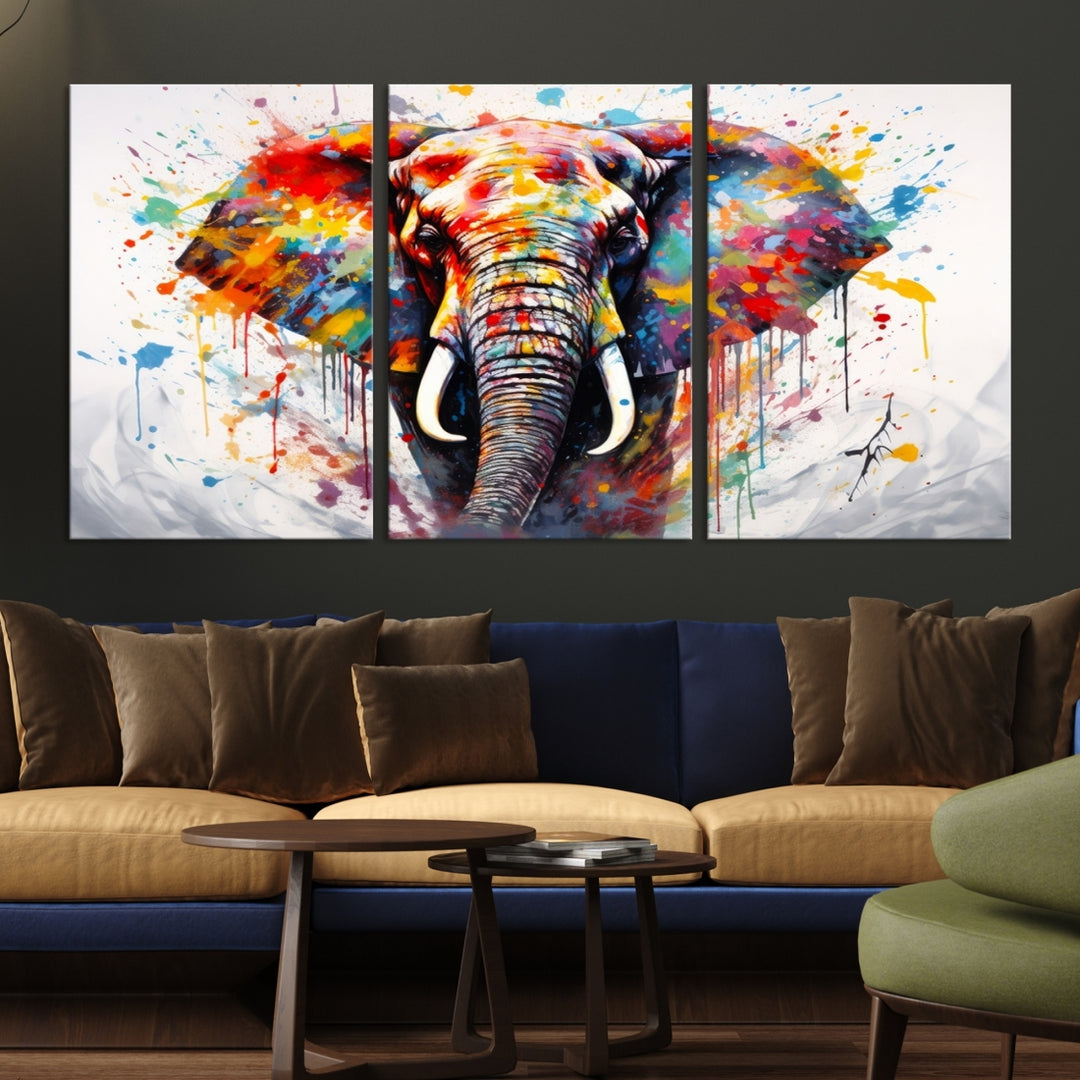 Watercolor Elephant Abstract Wall Art Canvas Print