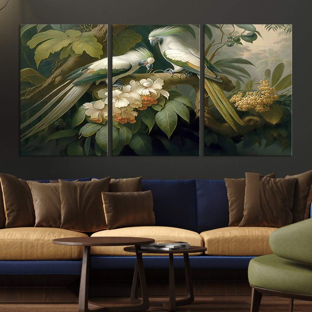 Tropical Paradise Print Wall Art Stunning Artwork of a Parrot in a Lush Forest with Beautiful Flowers Canvas