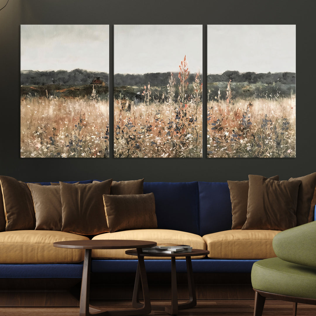 Abstract Field Wall Art Canvas Print, Landscape Wall Art Wildflower Field Country Home Decor