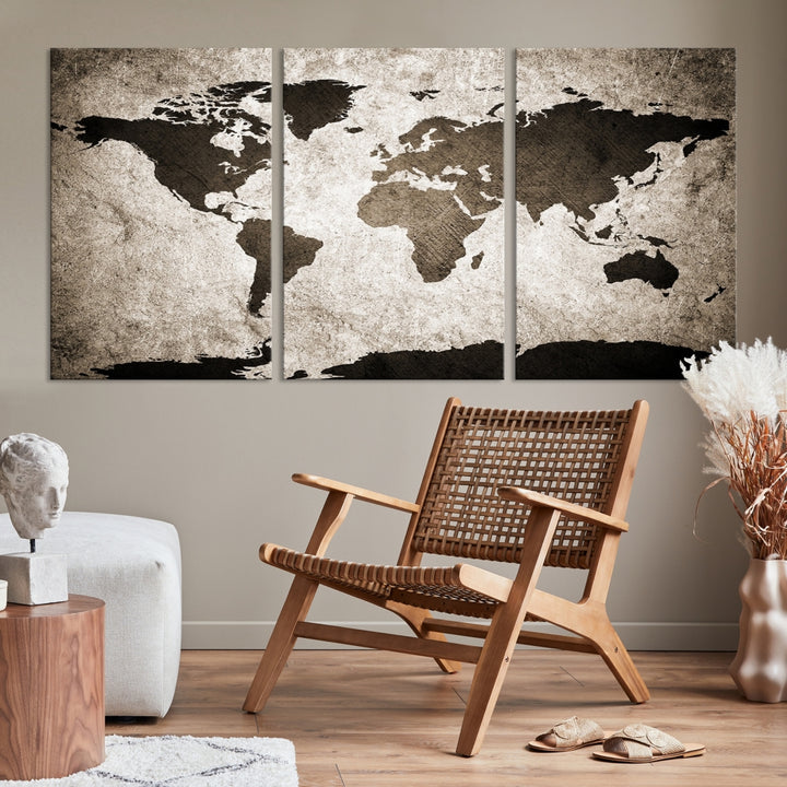 Art mural Carte du monde sombre sur fond clair Impression sur toile