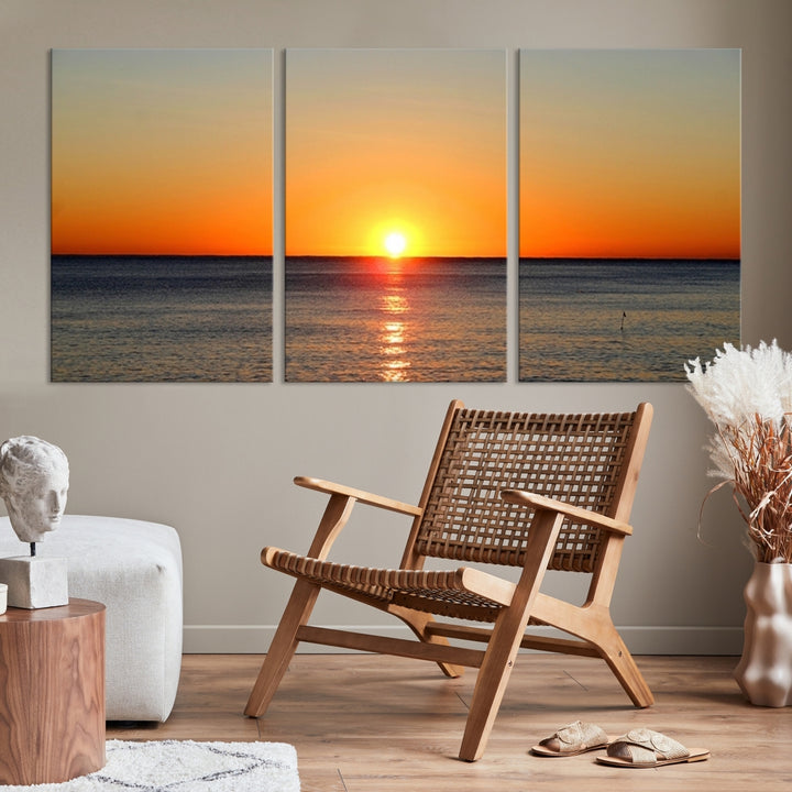 Ocean Sunset Wall Art Canvas Sunset over Sea Canvas Print for Living Room