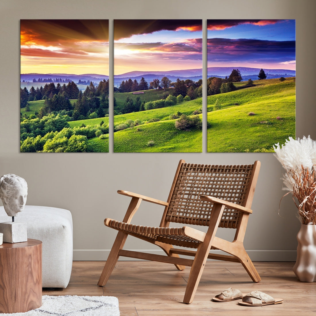 Large Wall Art Landscape Canvas Print - Sparse Forest on Mountain at Sunset